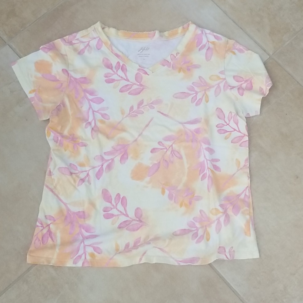 J. Jill yellow and pink floral heirloom tee small